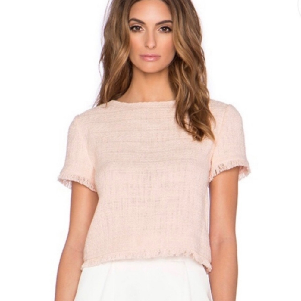Kate Spade Blush Pink Tweed Fringe Top